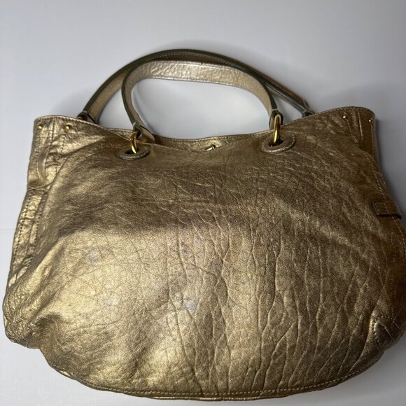 Loyd Maish Metallic Gold Leather Tote Bag With Dual Handles - Picture 1 of 12